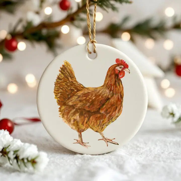 Brown Hen Ceramic Christmas Ornament