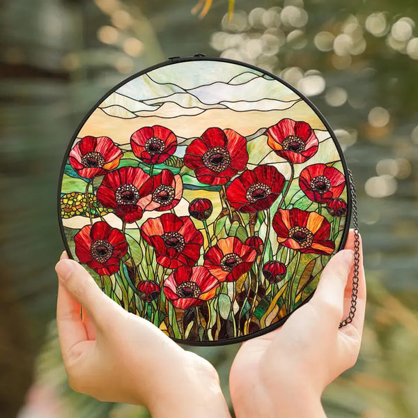 Poppy Stained Glass Suncatcher, Poppy Flower Window Hanging