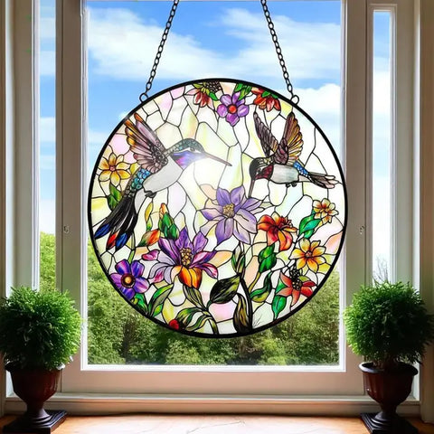 Hummingbird Stained Glass Suncatcher, Colorful Bird Decor