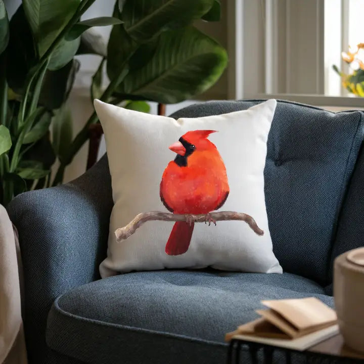 Male Cardinal Bird Pillow with pillow insert