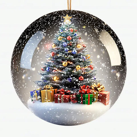 3D Christmas Tree Ornament with Gifts - Ceramic Holiday Decor, Snowy Scene, Festive Winter Decoration, Unique Christmas Gift Ornament