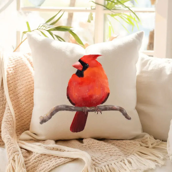 Male Cardinal Bird Pillow with pillow insert