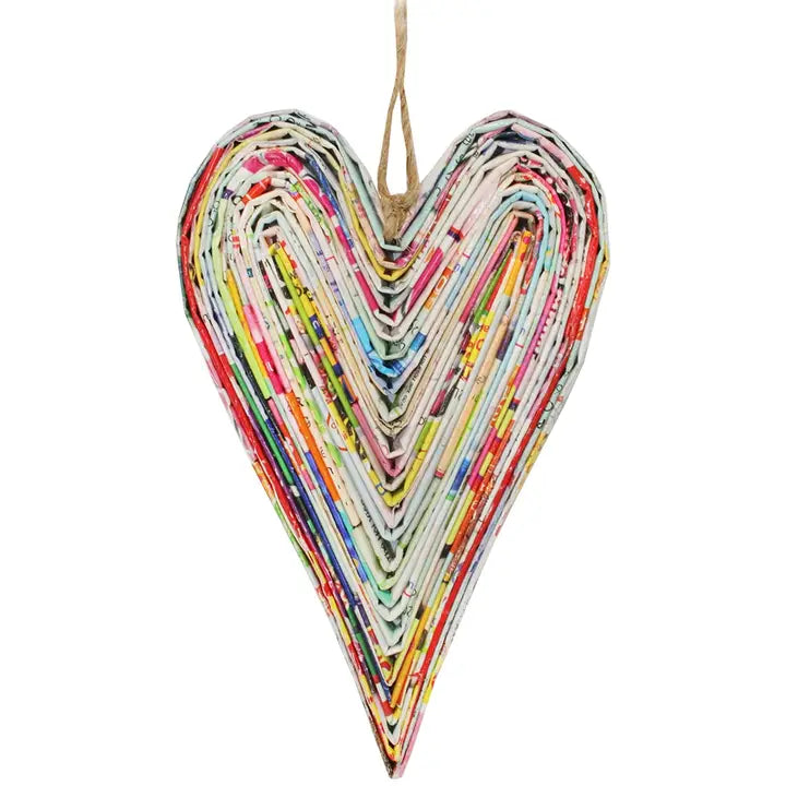 Recycled Magazine Heart Ornament Med