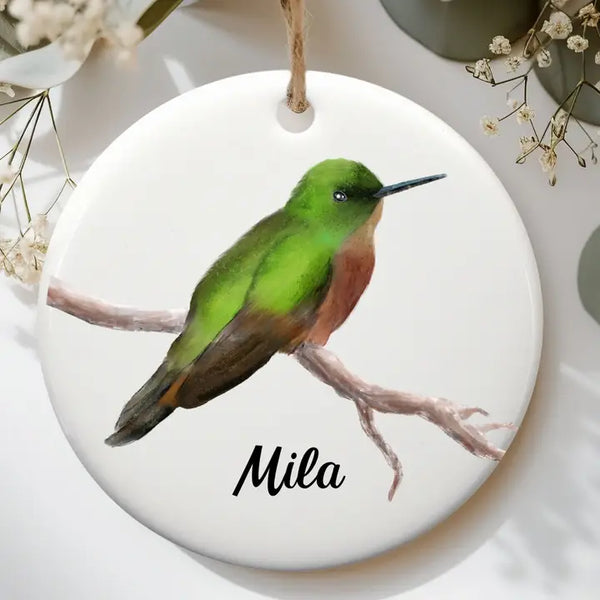 Green Hummingbird Ceramic Ornament