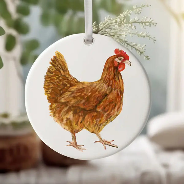 Brown Hen Ceramic Christmas Ornament