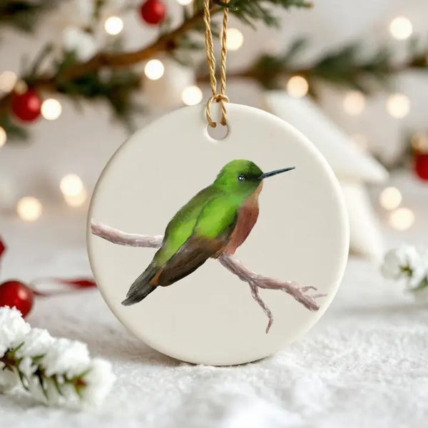 Green Hummingbird Ceramic Ornament