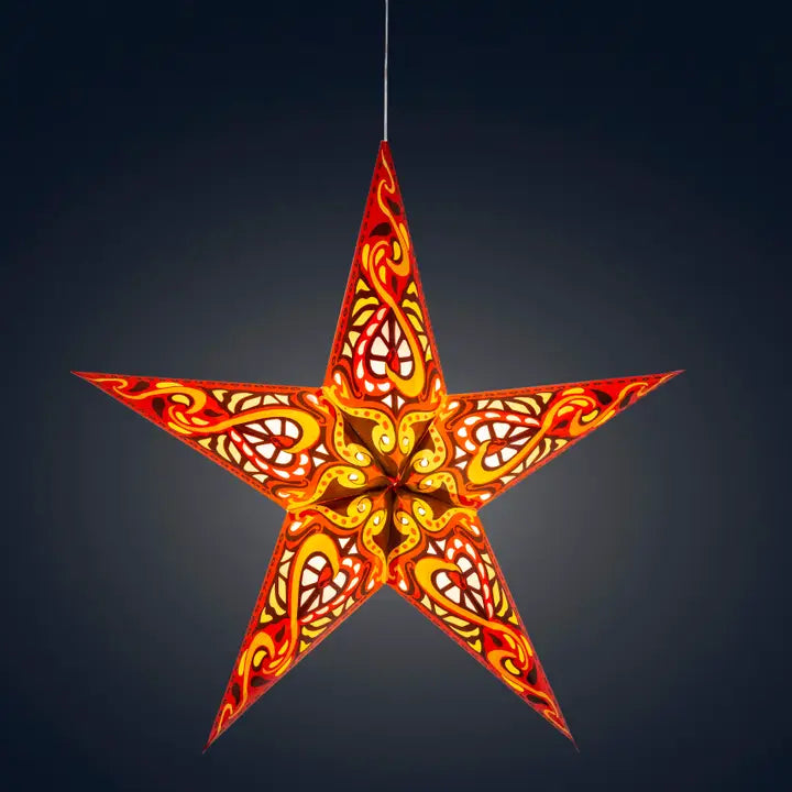 Gaea 5 Point 24" Orange / Brown Paper Star Lantern Light