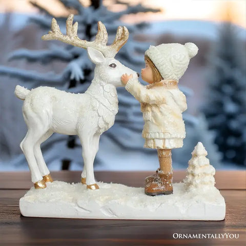 Charming Deer and Little Girl Figurine, Vintage Christmas