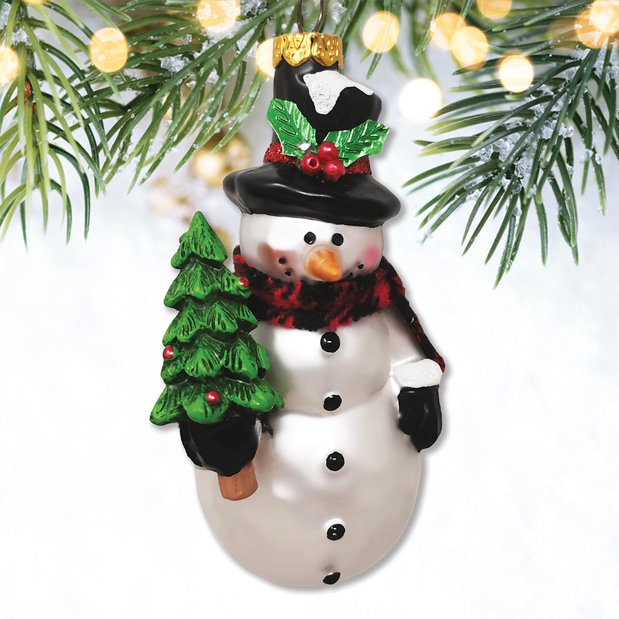 Comfy Snowman and Radiant Christmas Blown Glass Ornament