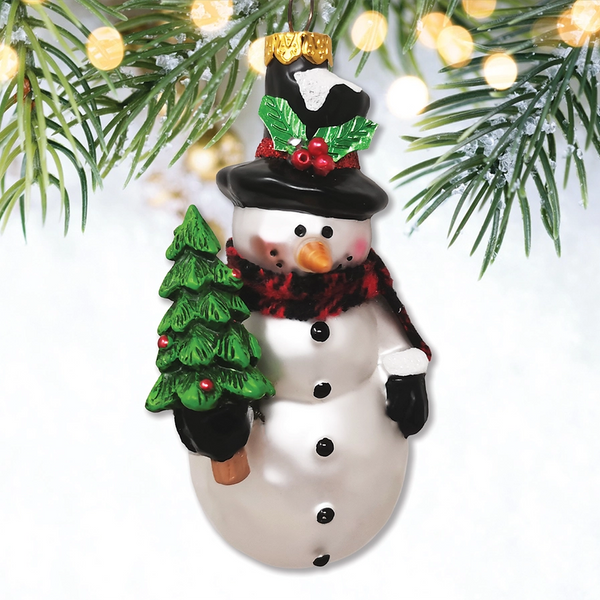 Comfy Snowman and Radiant Christmas Blown Glass Ornament