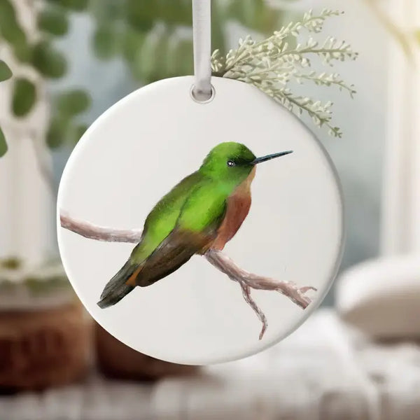 Green Hummingbird Ceramic Ornament