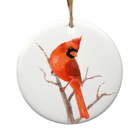 Cardinal Branch Ceramic Ornament
