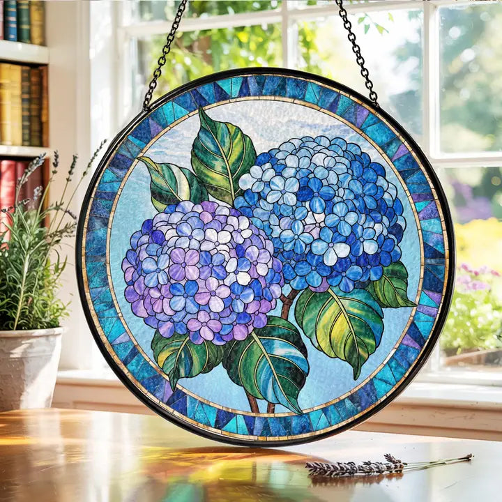 Blue Hydrangea Stained Glass Suncatcher, Garden Lover Gift