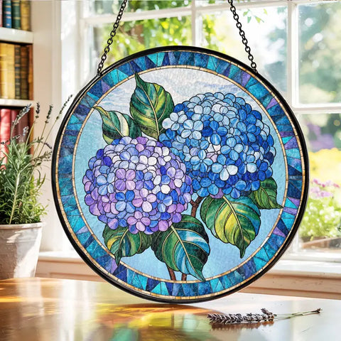 Blue Hydrangea Stained Glass Suncatcher, Garden Lover Gift