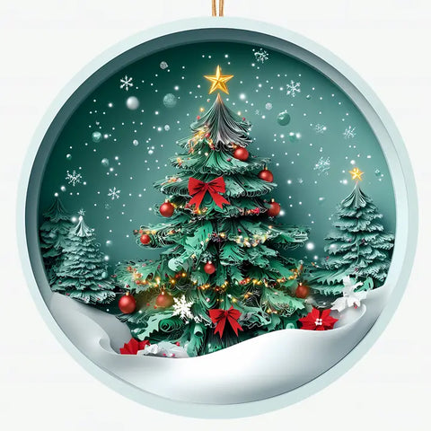 legant Christmas Tree Ceramic Ornament - Festive 3D Design with Red Bows and Snowy Background For Holiday Decor, Perfect Gift Idea
