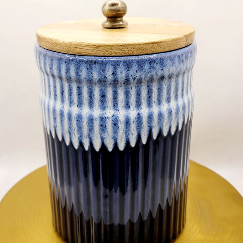Blue Hues and White Unique Design with Wooden Lid