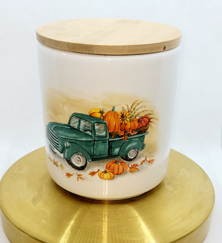 Vintage Truck and Pumpkin Canister Candle Large