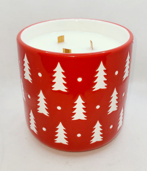 Red and White Tree Canister Candle Large